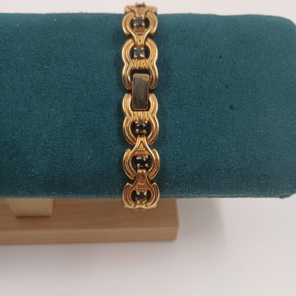 Madison Gems Gold Tone Black Sapphire Quartz Watch. main image 5